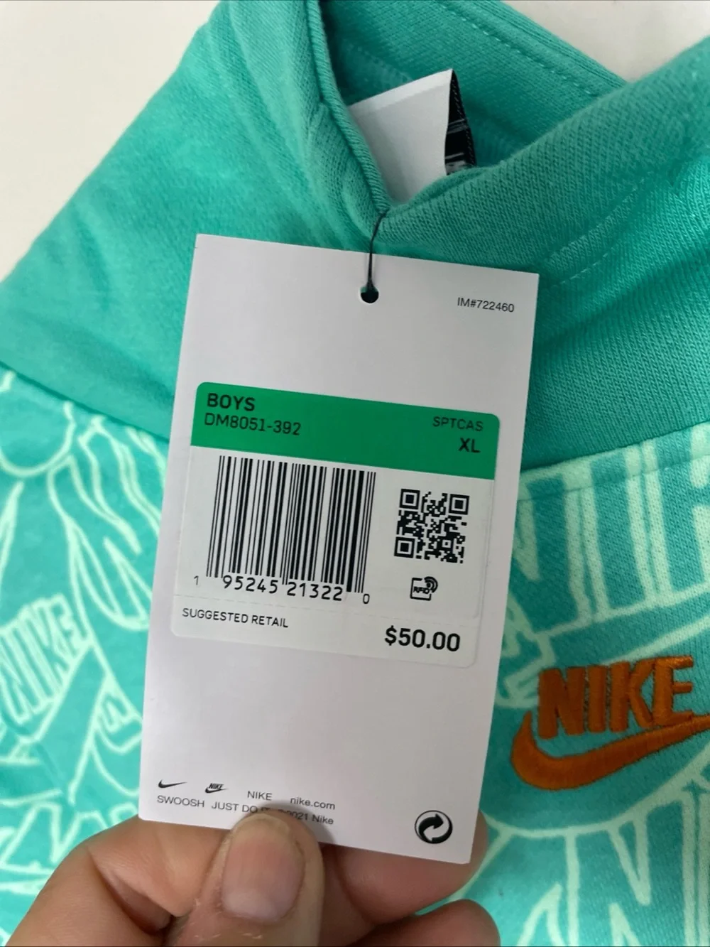 Nike Youth Teal All-Over Logo Hoodie with Orange Swoosh size Youth XL